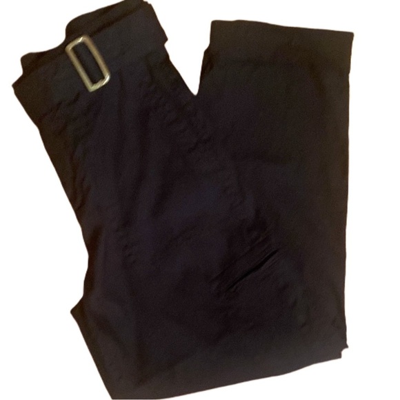 Vince Linen blend Belted half elastic high waist Pants in Black cuffed hem sz M - Picture 2 of 14